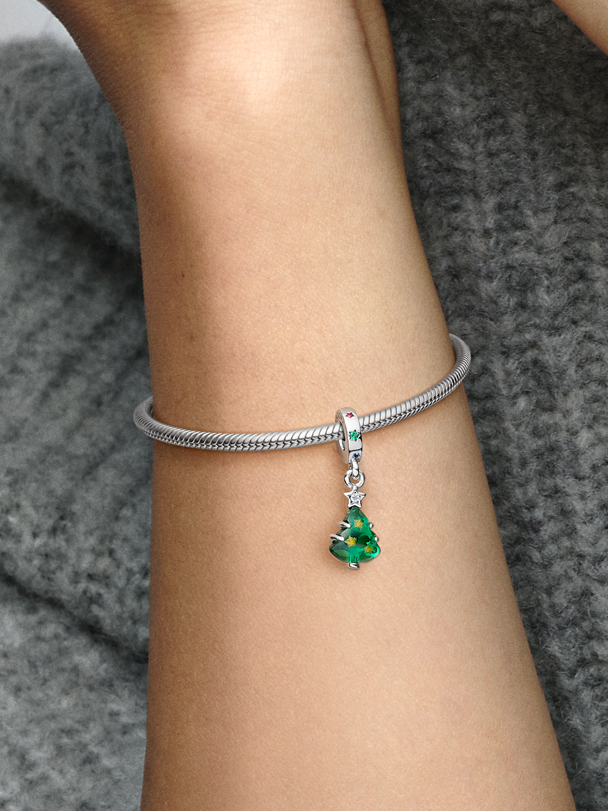 Sparkling Christmas Tree Dangle Charm - Sterling silver
