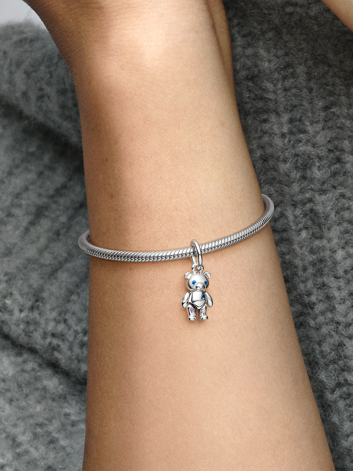 Movable Teddy Bear Dangle Charm - Sterling silver