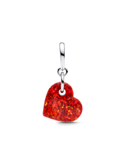 Opalescent Red Heart Dangle Charm - Sterling silver