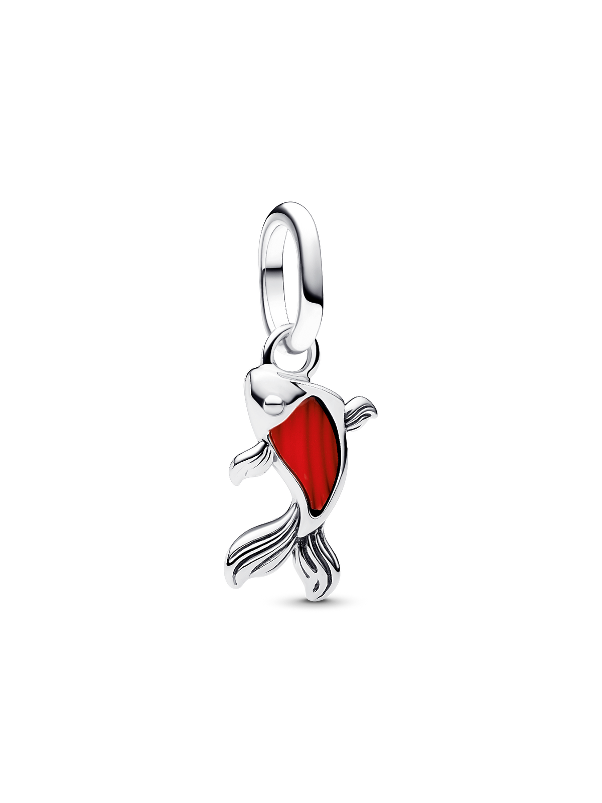 Red Murano Glass Koi Fish Mini Dangle Charm - Sterling silver