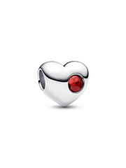 Engravable Red Stone Heart Charm - Sterling silver