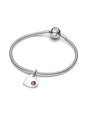 February Engravable Heart Purple Stone Heart Dangle Charm - Sterling silver