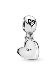 Mother & Son Heart Split Dangle Charm - Sterling silver