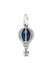 FINAL SALE - Blue Hot Air Balloon Travel Charm - Sterling silver