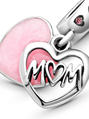 Mom Script Heart Dangle Charm - Sterling silver