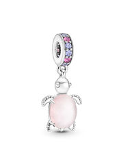 Murano Glass Pink Sea Turtle Dangle Charm - Sterling silver
