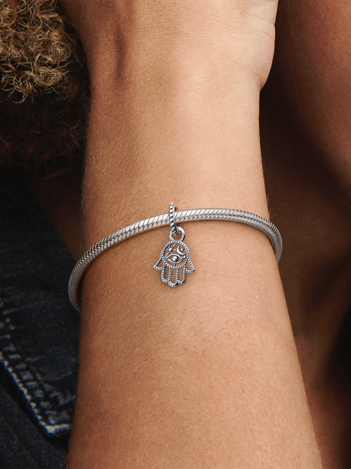 Protective Hamsa Hand Dangle Charm - Sterling silver