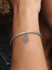 Protective Hamsa Hand Dangle Charm - Sterling silver