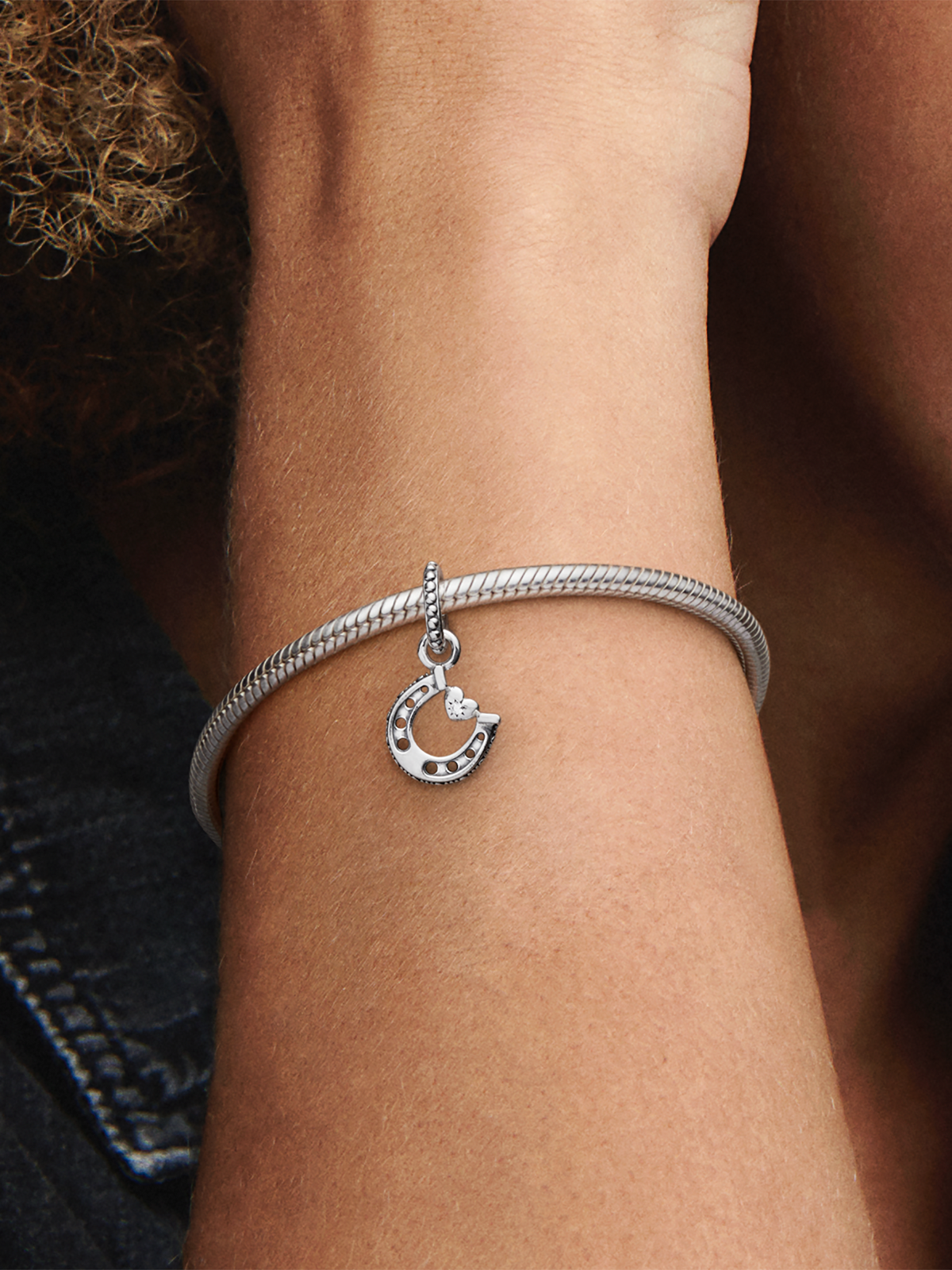Good Luck Horseshoe Dangle Charm - Sterling silver