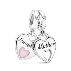 Mom and Daughter Double Heart Charm Bracelet Set