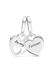 Double Heart Split Dangle Charm - Sterling silver