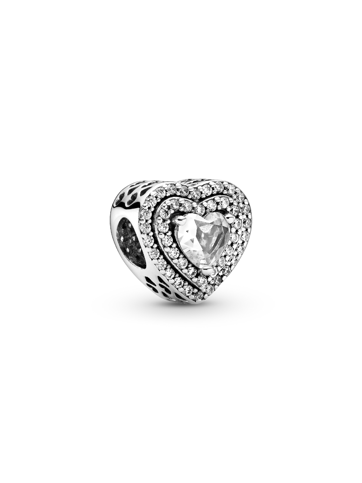 Sparkling Leveled Hearts Charm - Sterling silver