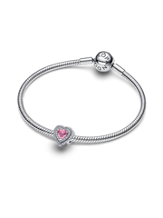 Sparkling Leveled Hearts Charm - Sterling silver