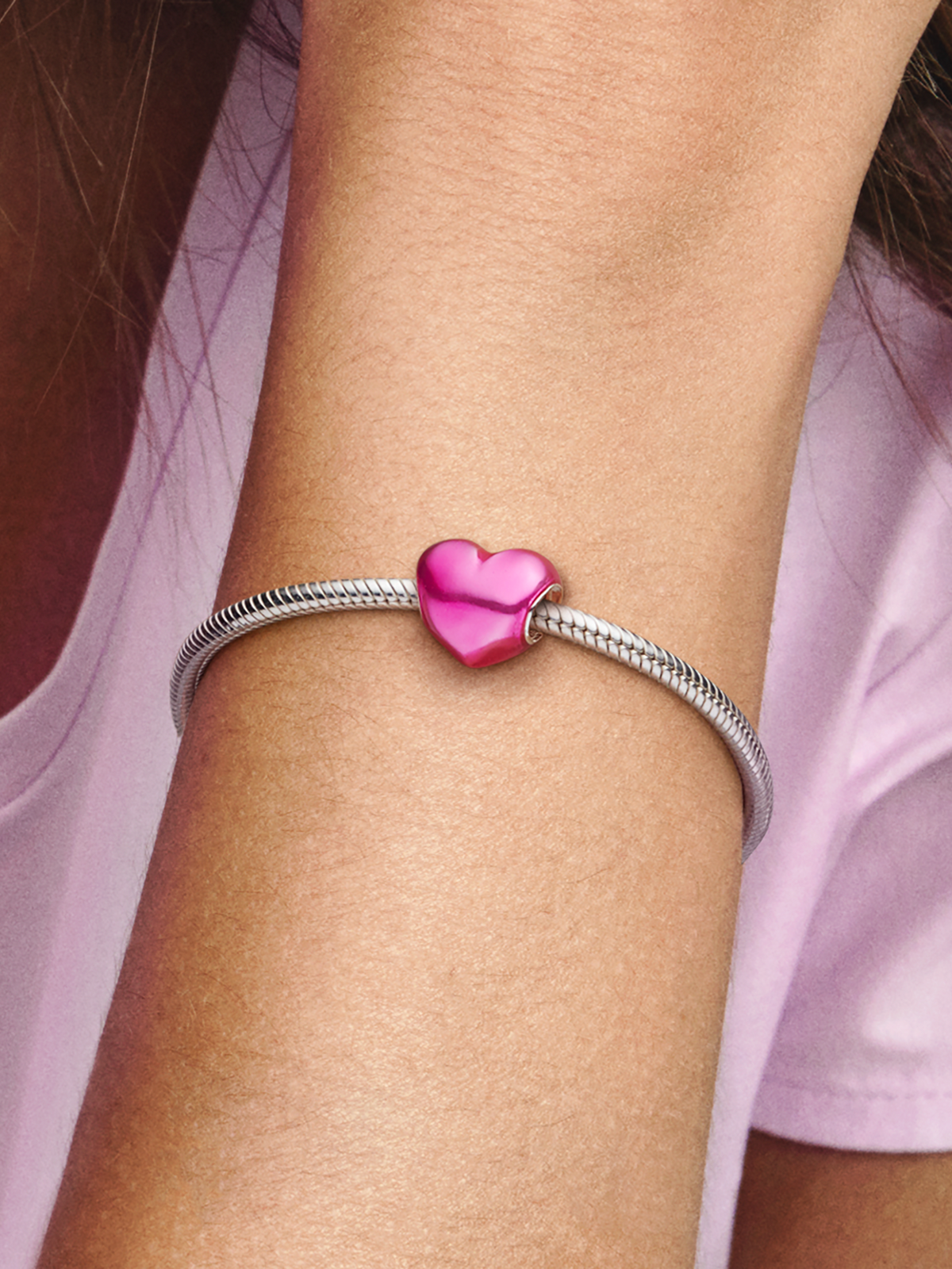 Metallic Pink Heart Charm - Sterling silver