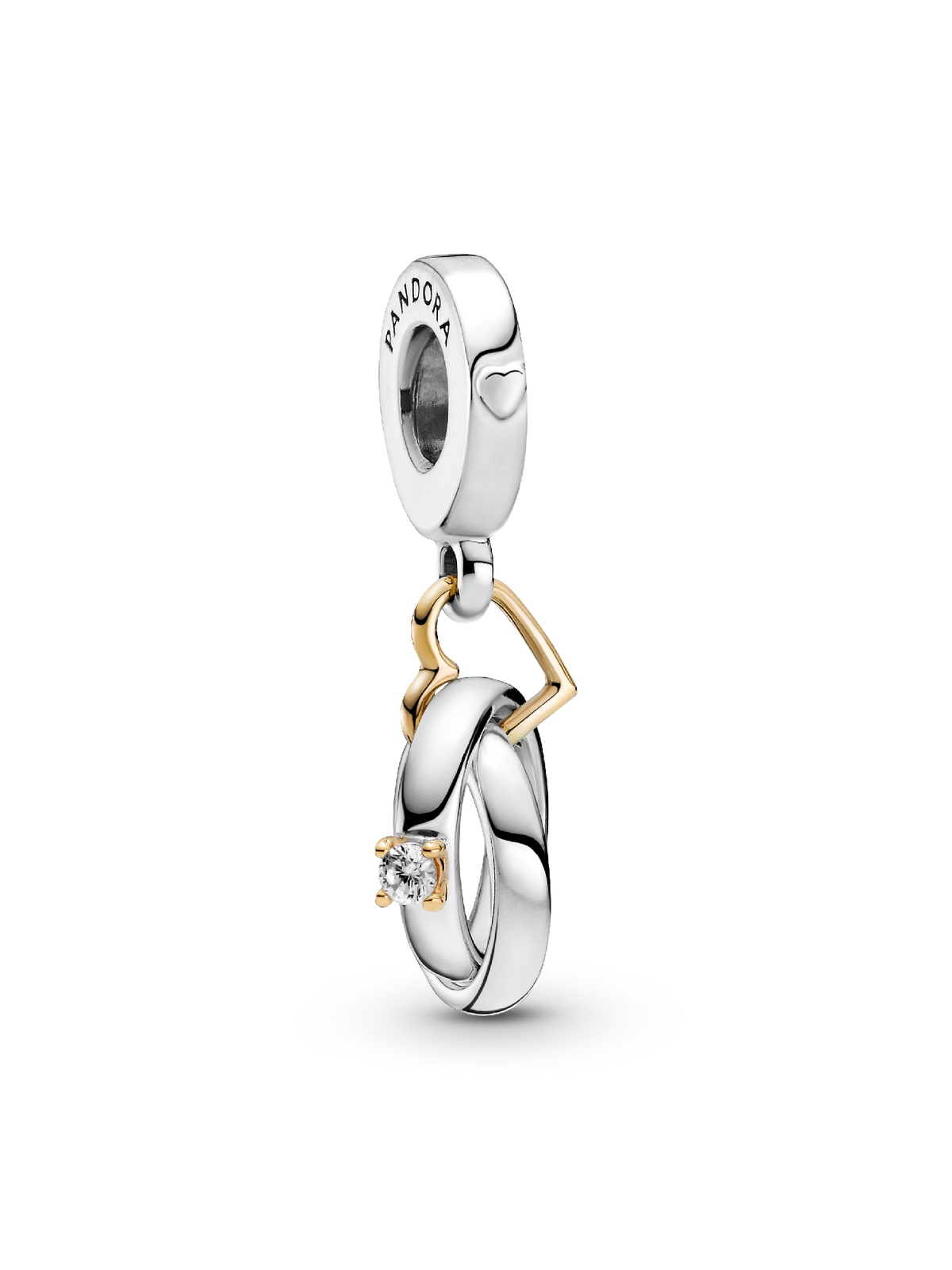 FINAL SALE - Two-tone Wedding Rings Dangle Charm - 14k gold, Sterling silver
