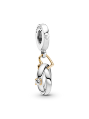FINAL SALE - Two-tone Wedding Rings Dangle Charm - 14k gold, Sterling silver