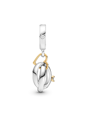 FINAL SALE - Two-tone Wedding Rings Dangle Charm - 14k gold, Sterling silver