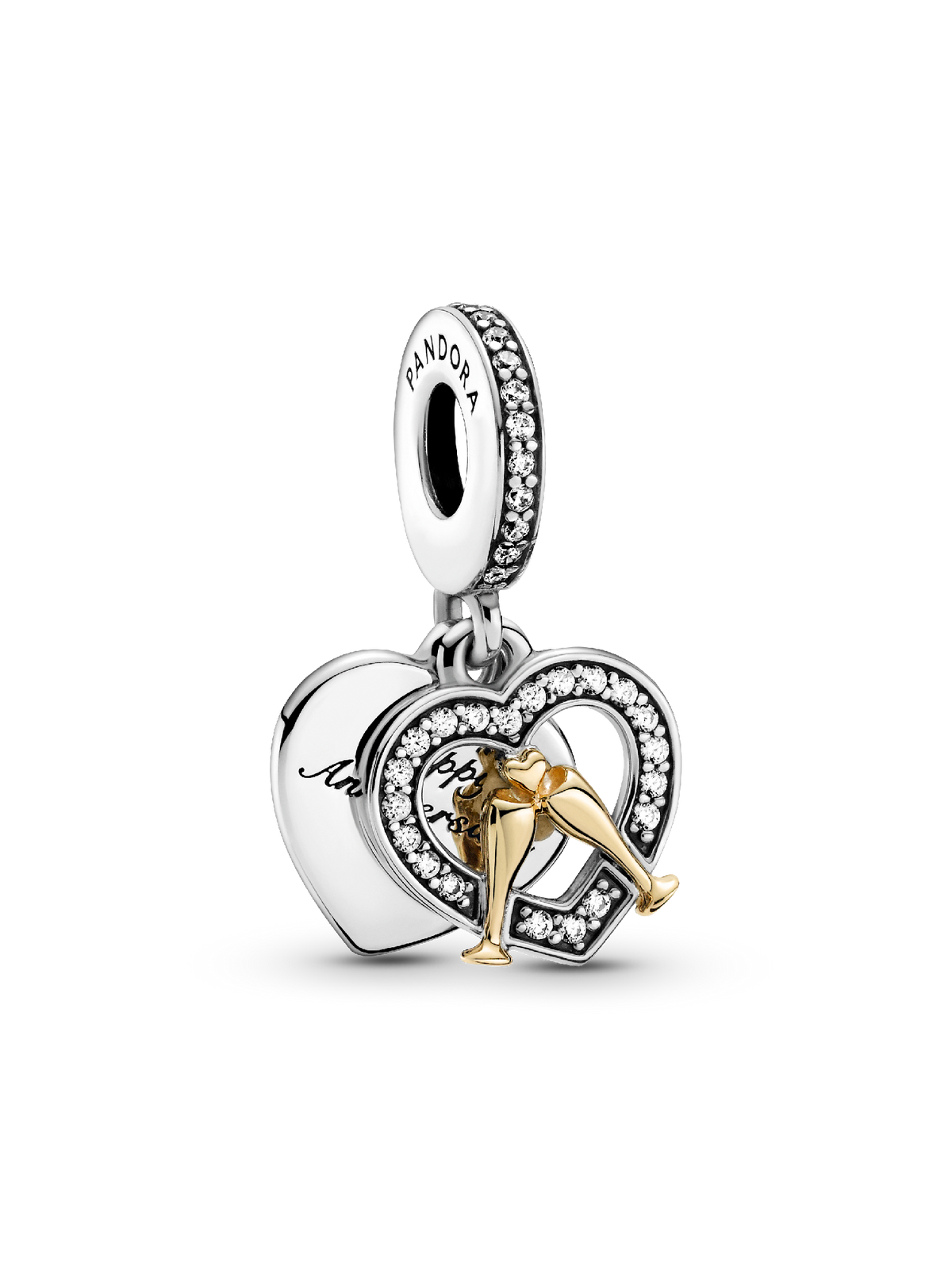 Two-tone Happy Anniversary Dangle Charm - 14k gold, Sterling silver