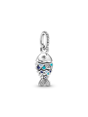 Blue Scaled Fish Dangle Charm - Sterling silver