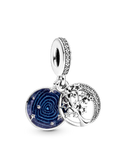 Double Dangle Tree & Galaxy Moon Charm - Sterling silver