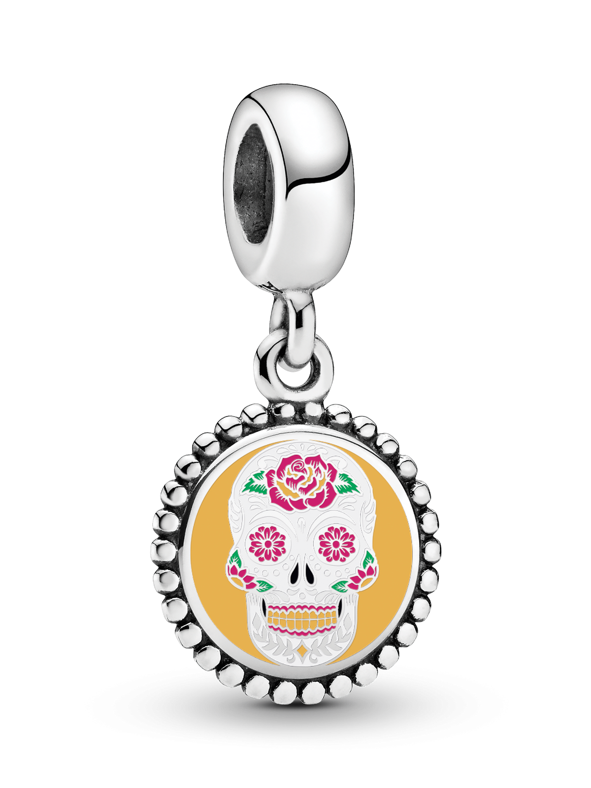 Sugar Skull Dangle Charm - Sterling silver