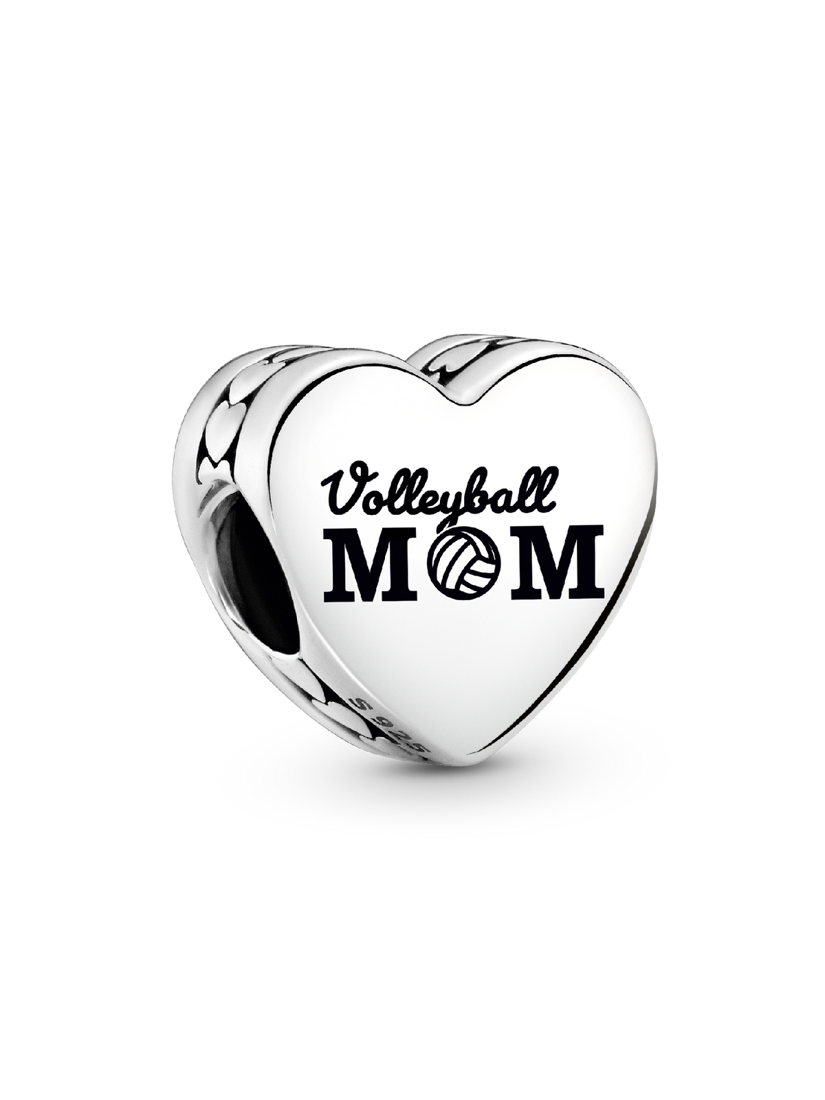 Volleyball Mom Heart Charm - Sterling silver