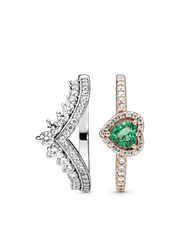 Green Heart Princess Wishbone Stacking Ring Set