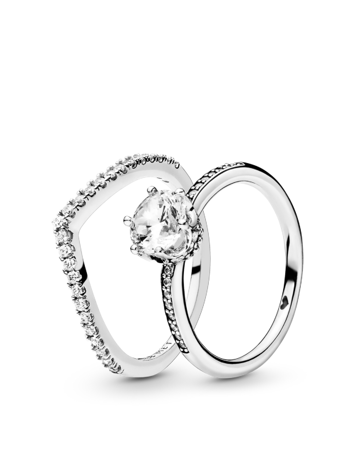 Shimmering Solitaire Wishbone Stacking Ring Set