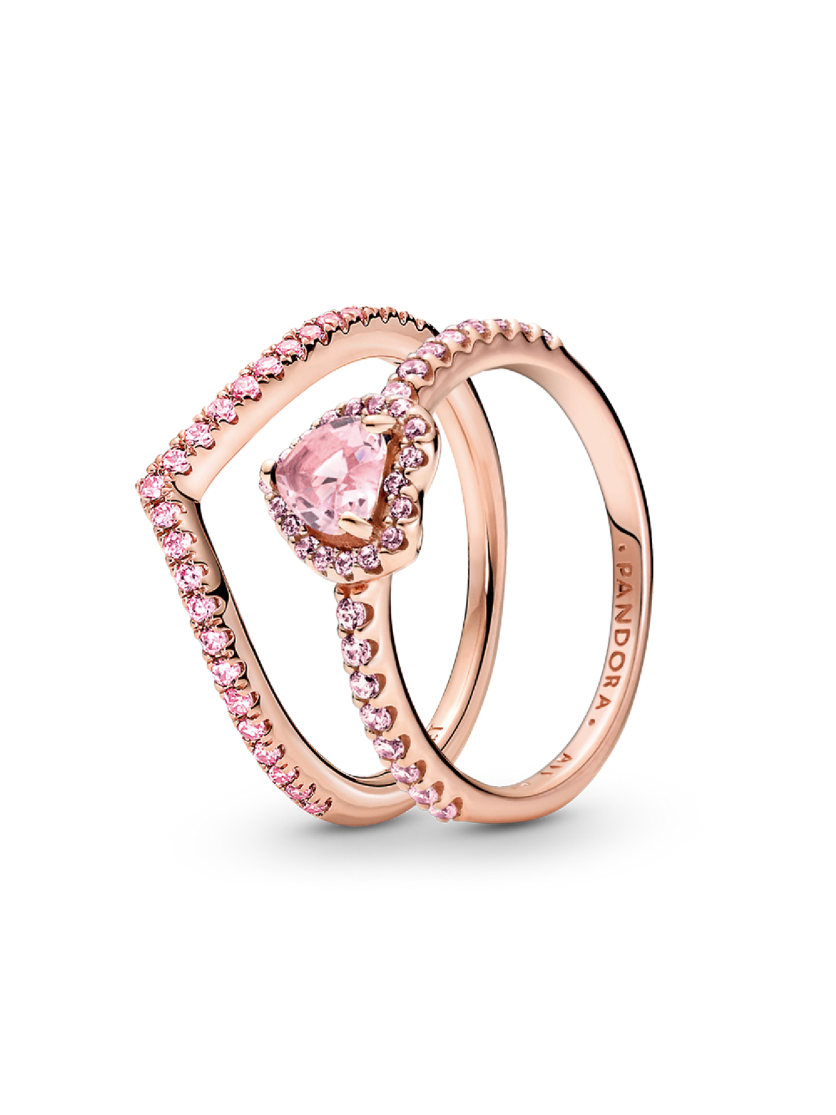 Sparkling Pink Heart Wishbone Ring Set