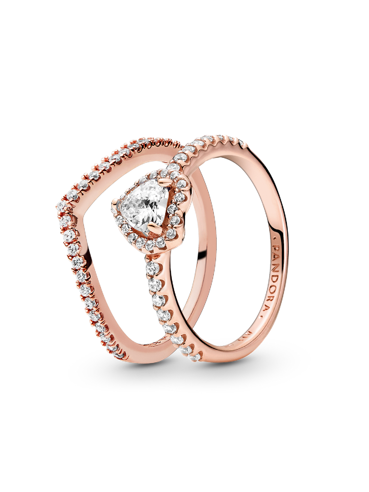 Playful Love Elevated Heart Wishbone Ring Set