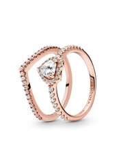 Playful Love Elevated Heart Wishbone Ring Set