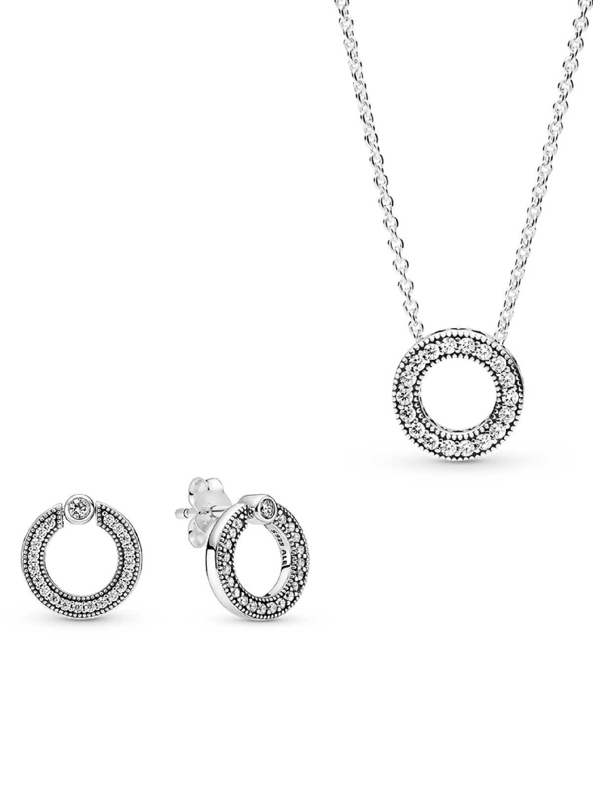 Pavé and Logo Circle Necklace and Earring Set