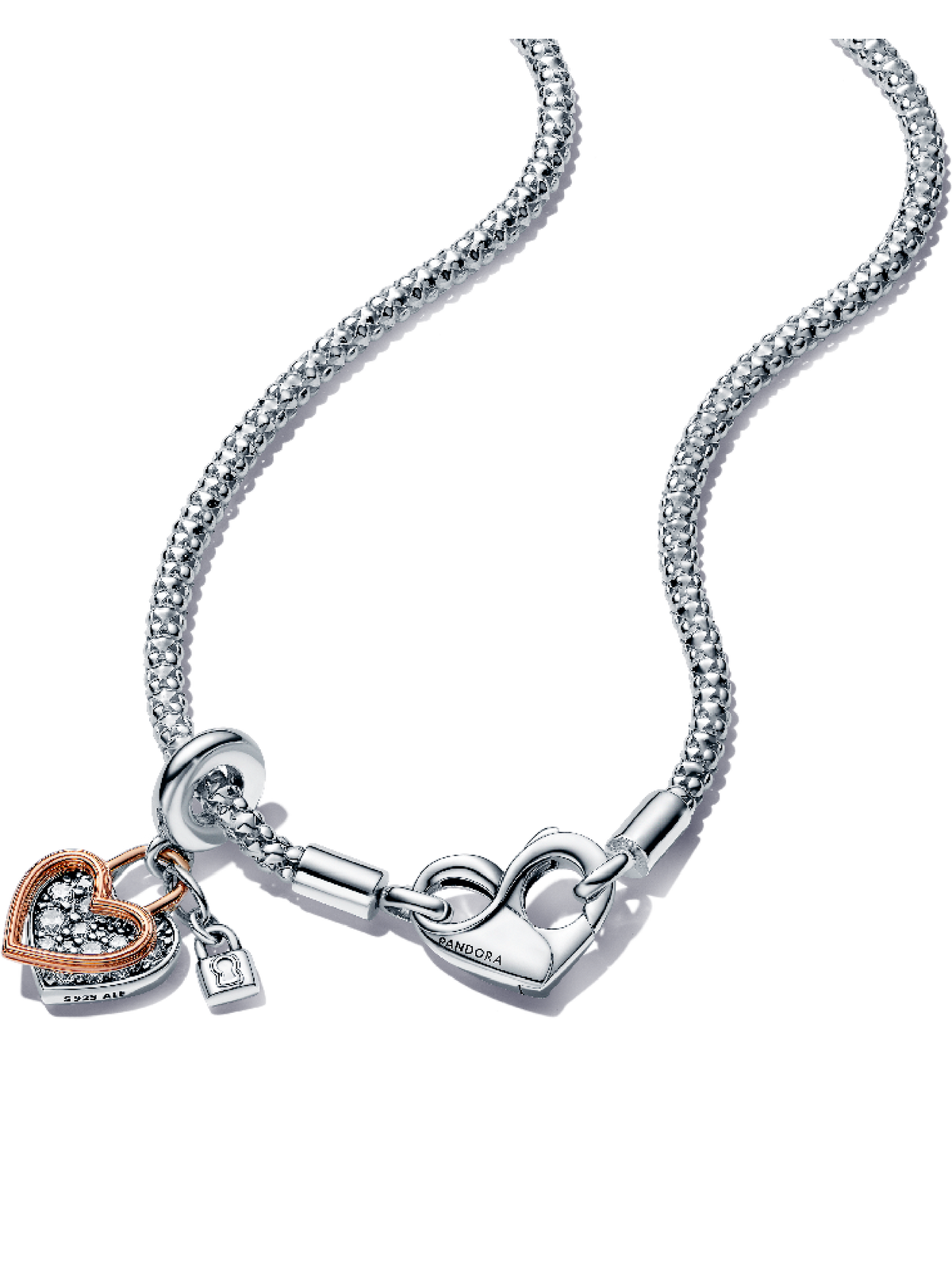 Pandora Moments Studded Chain Necklace and Heart Dangle Set