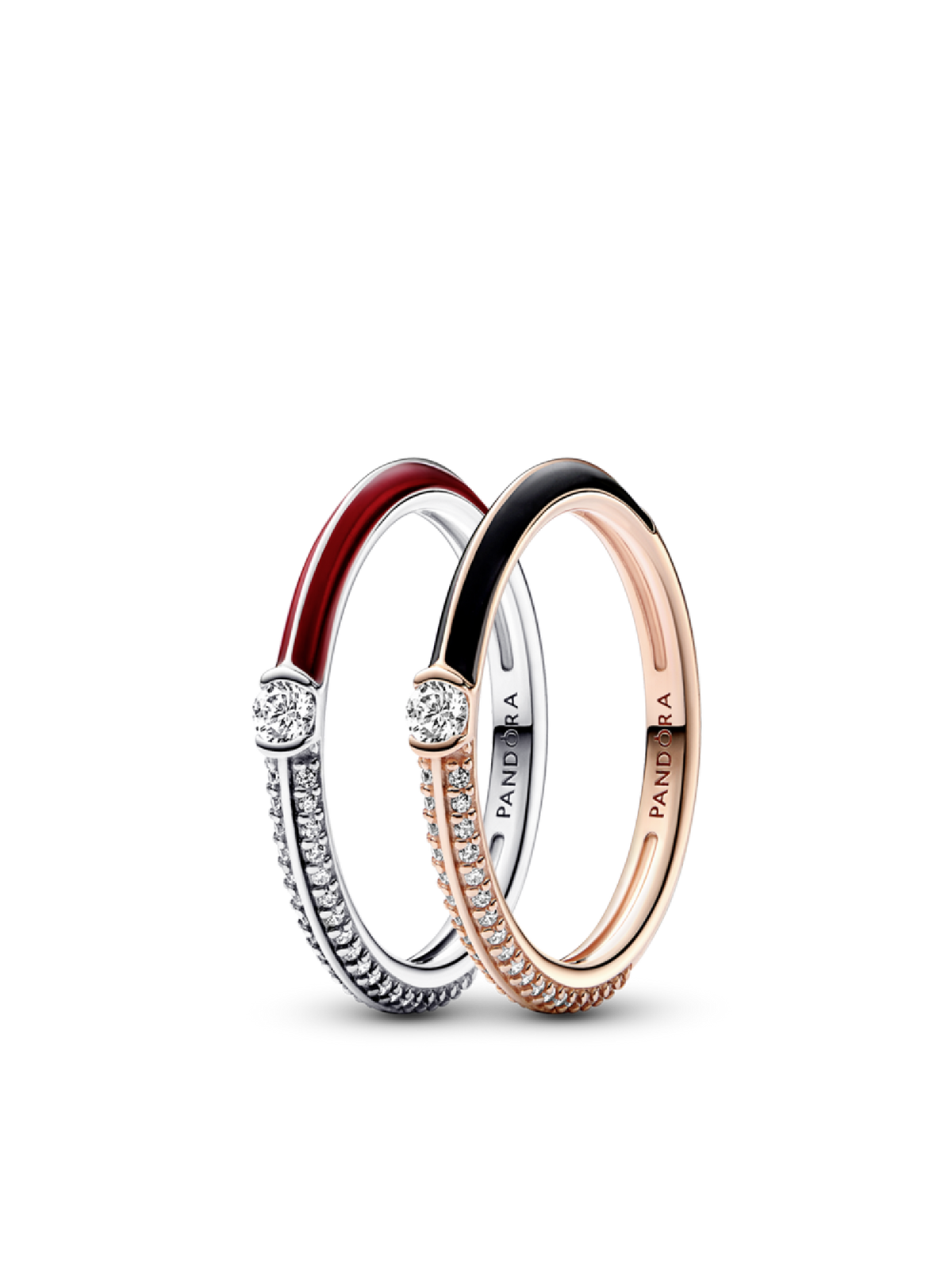 Pandora ME Pavé Red and Black Ring Set