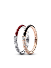 Pandora ME Pavé Red and Black Ring Set