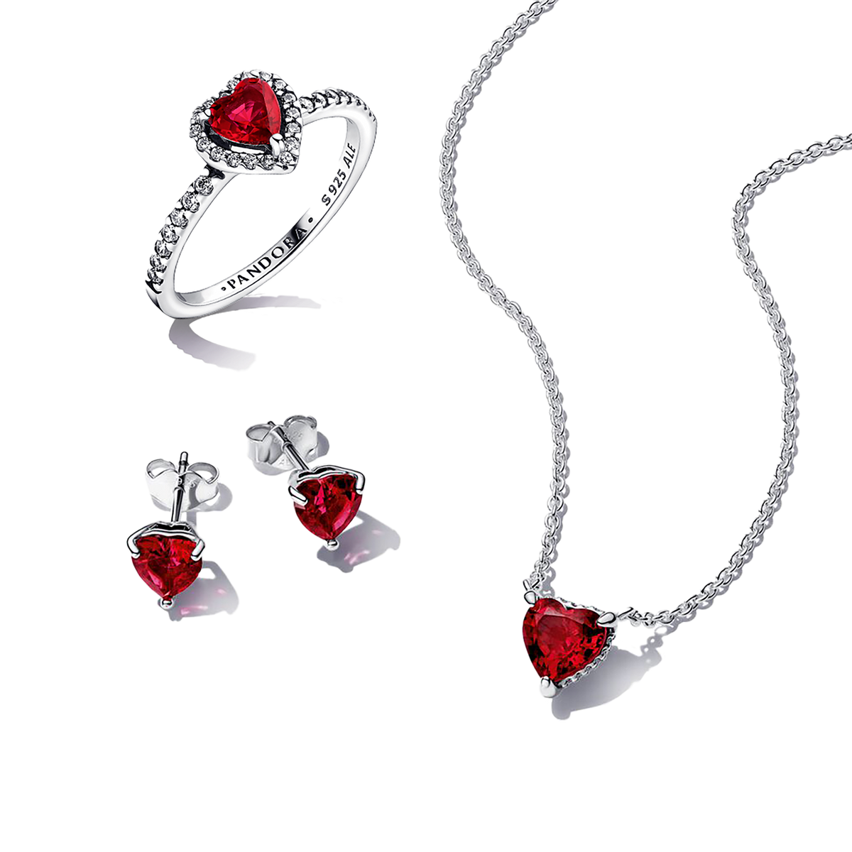 Sparkling Red Heart Ring Set