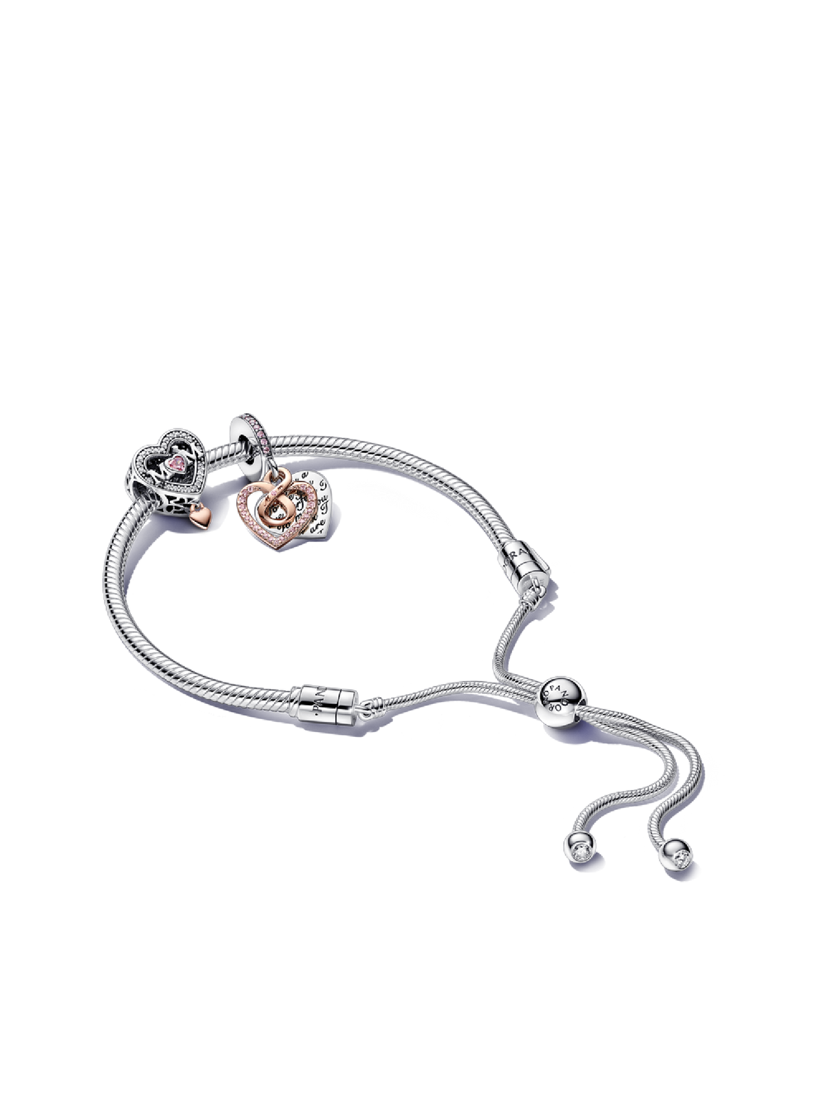 Two-tone Infinity Heart and Mom Charm Bracelet Set