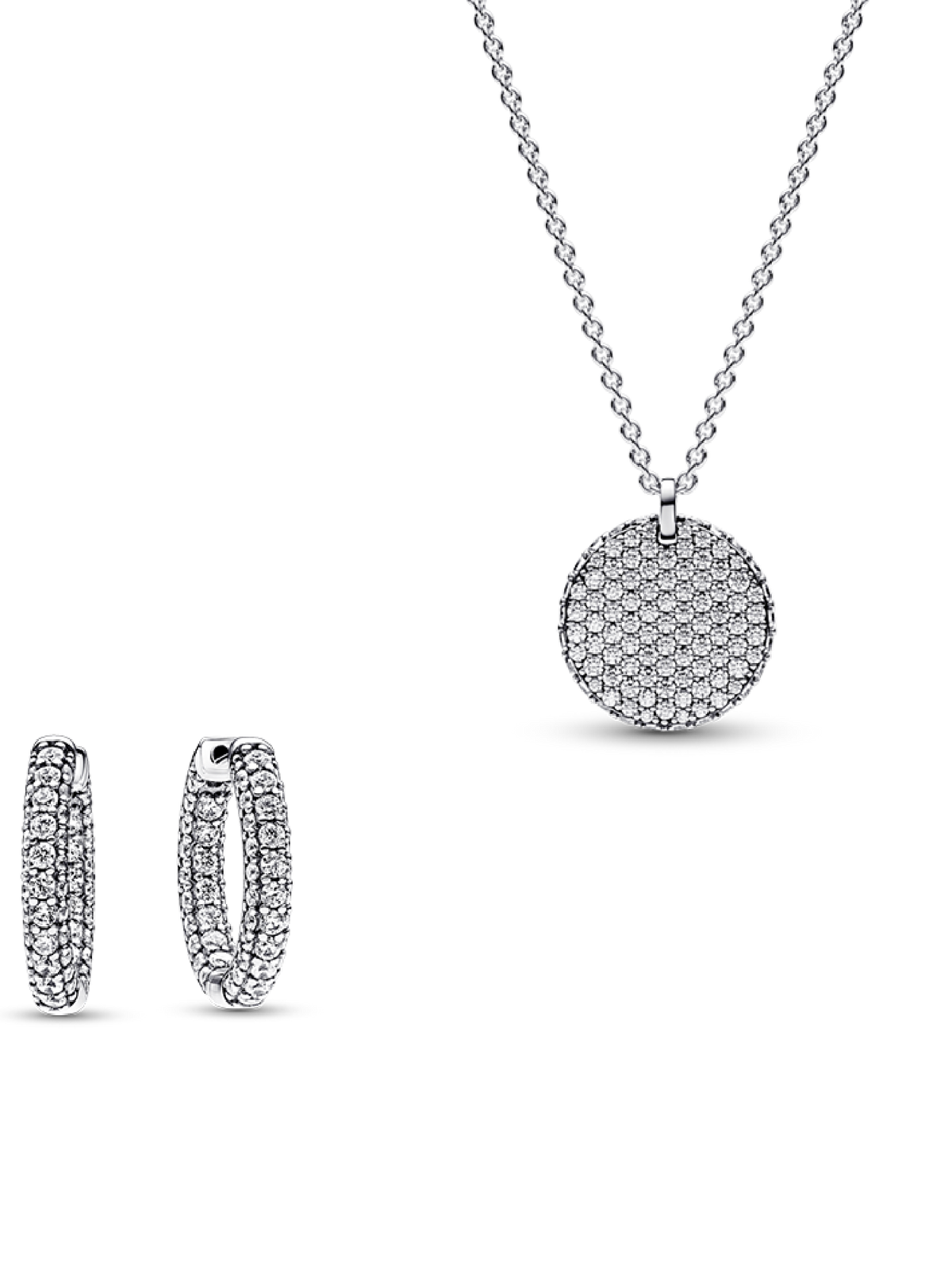 Pavé Round Necklace and Hoop Earrings Set