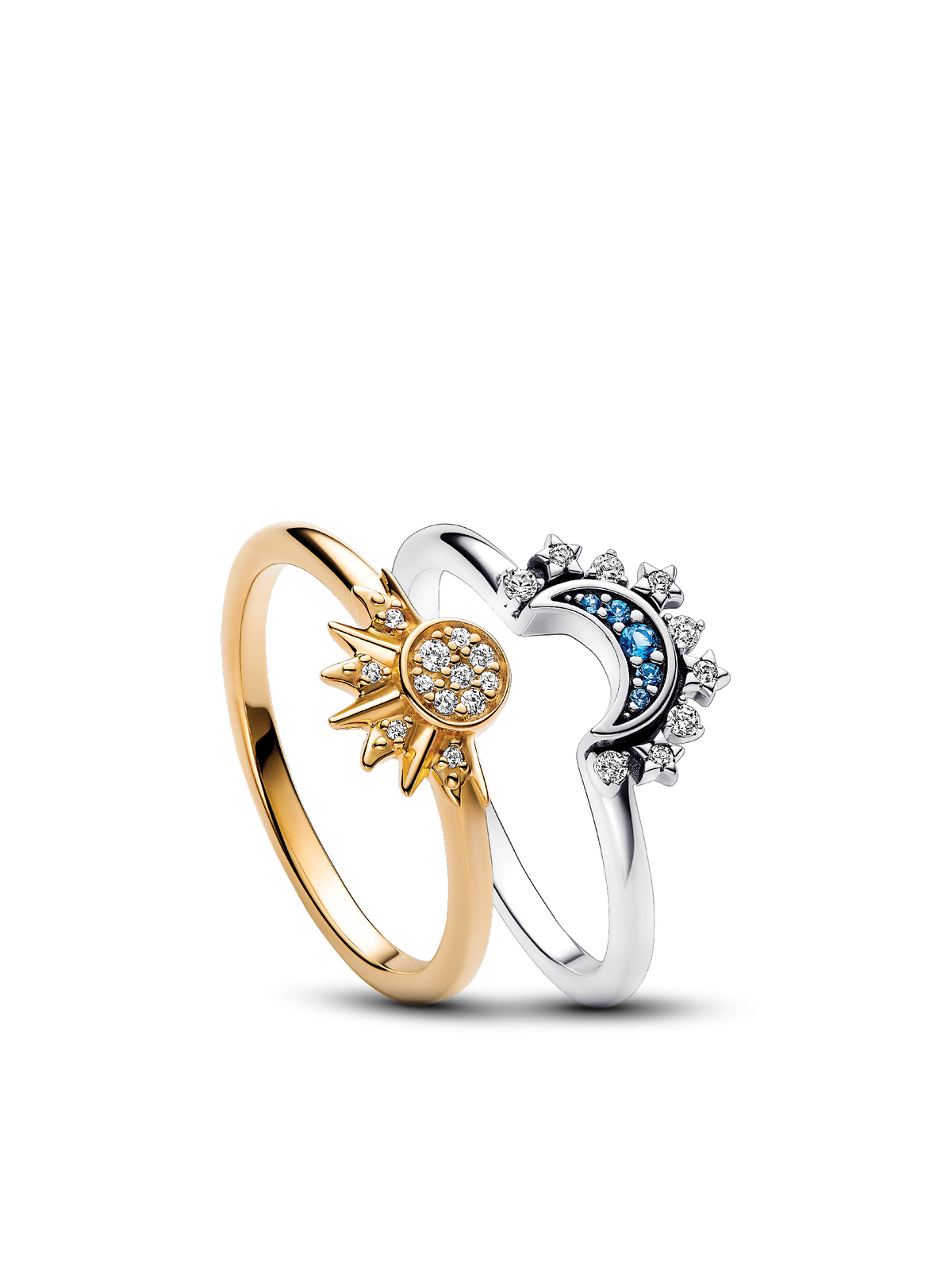 Celestial Sparkling Sun and Moon Ring Set