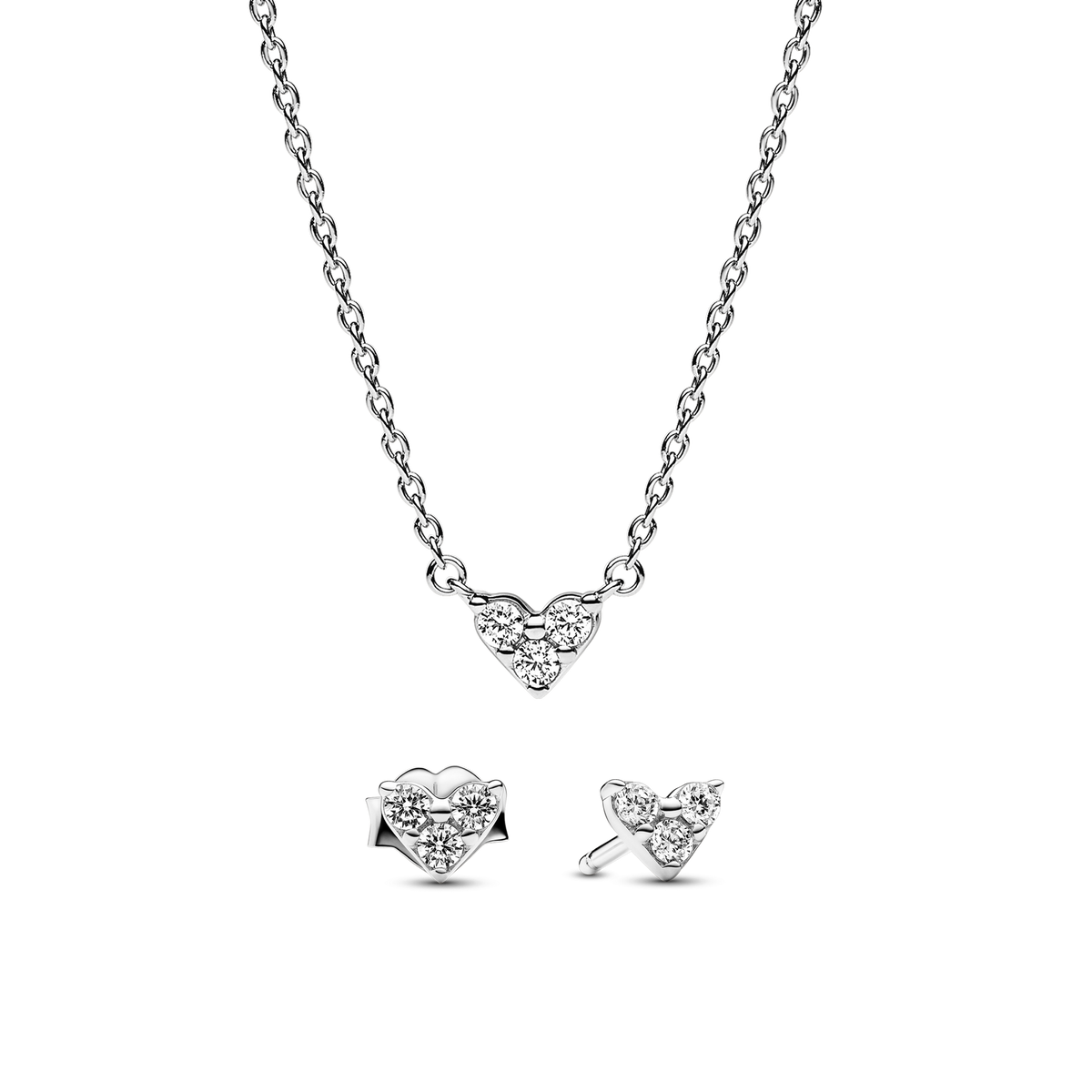 Triple Stone Heart Necklace and Earrings Set