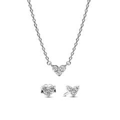 Triple Stone Heart Necklace and Earrings Set