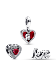 Sparkling Red Heart Dangle Charm Trio