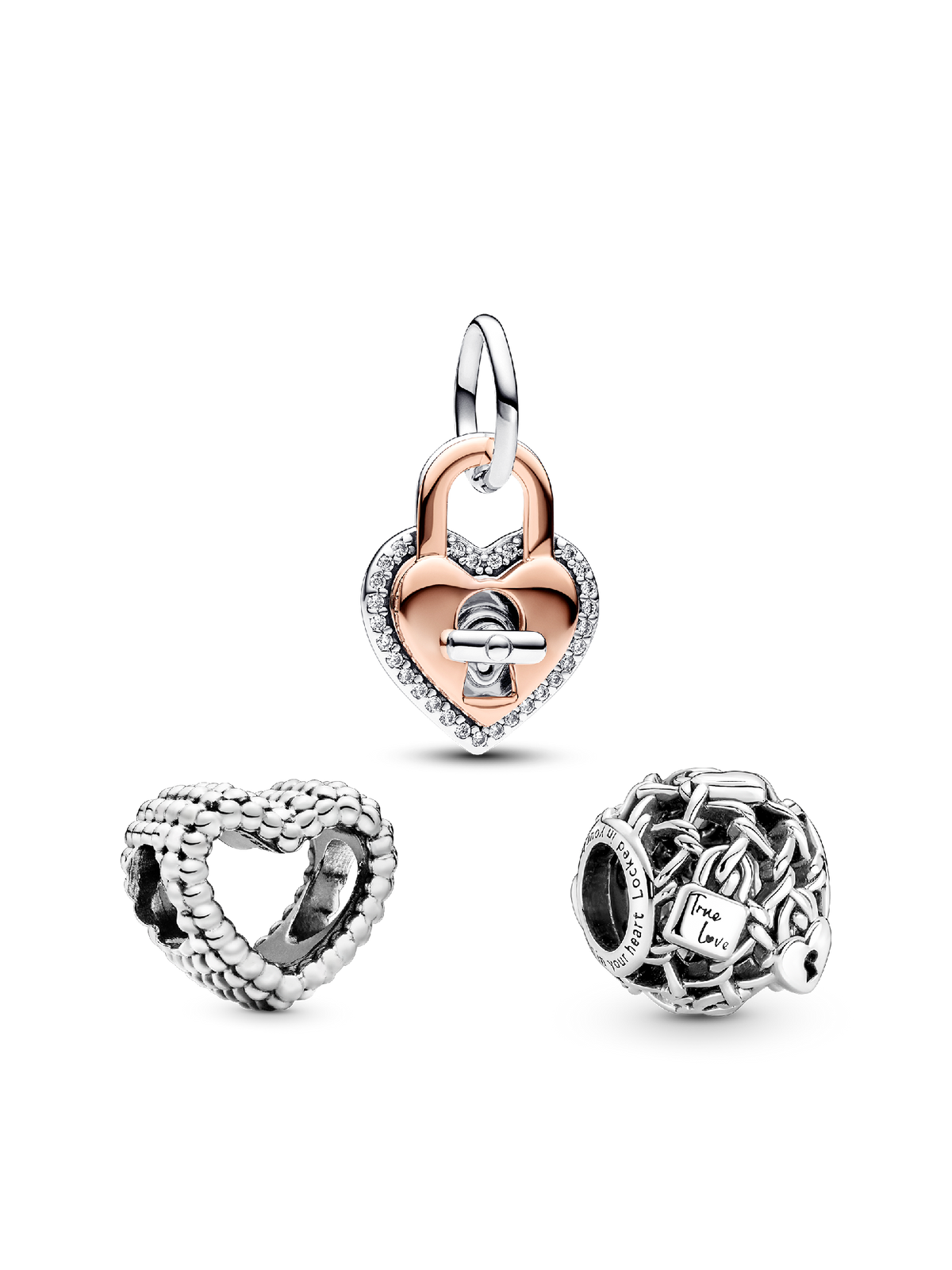 Heart and Padlock Charm Trio