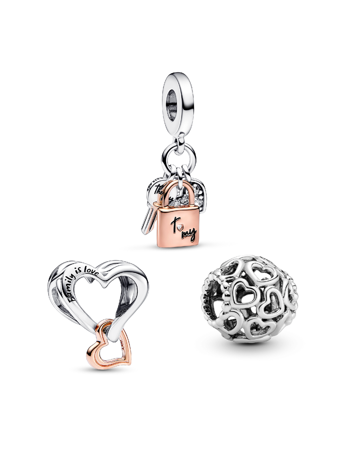 Love Lock and Key Charm Trio