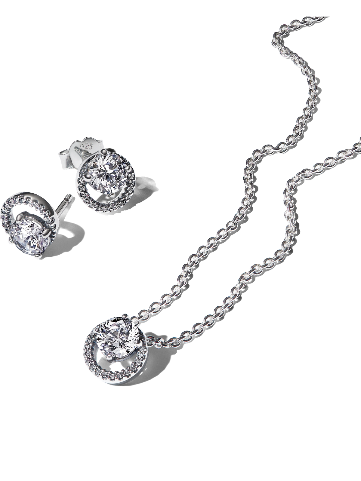 Sparkling Round Halo Necklace and Earring Set
