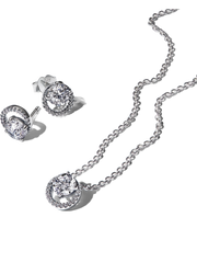 Sparkling Round Halo Necklace and Earring Set