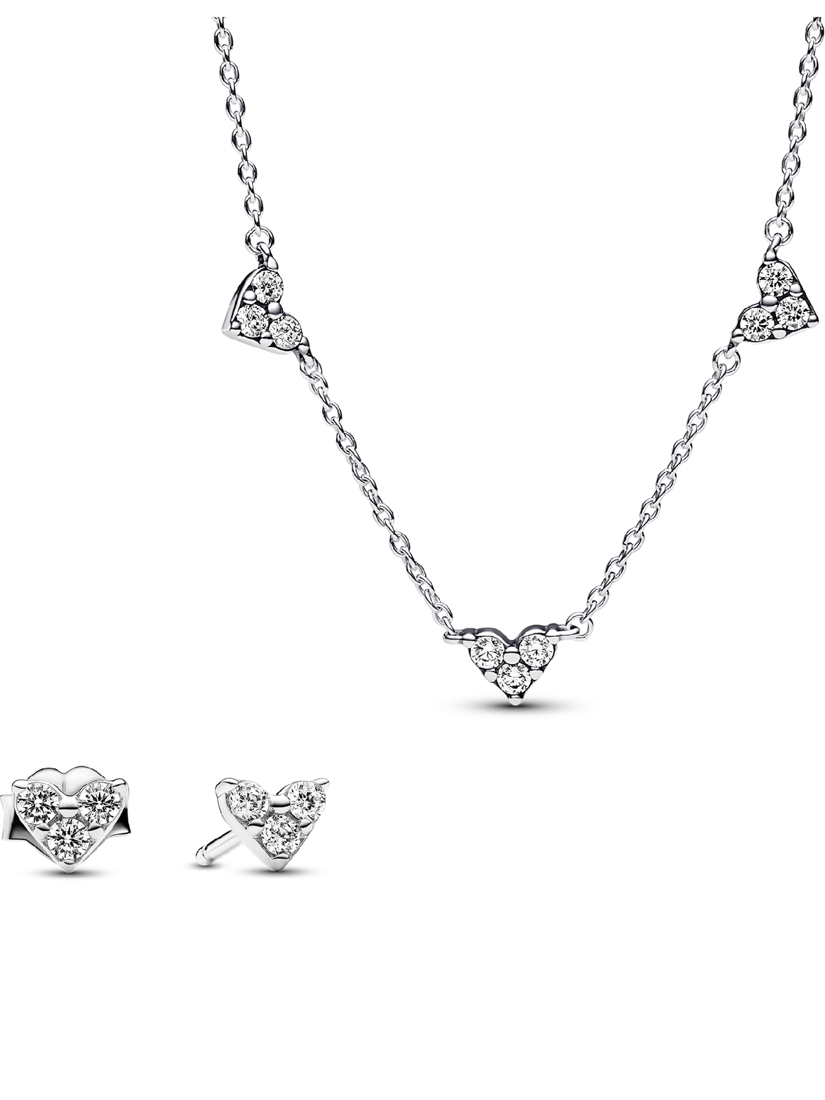 Triple Stone Heart Station Necklace and Earring Set