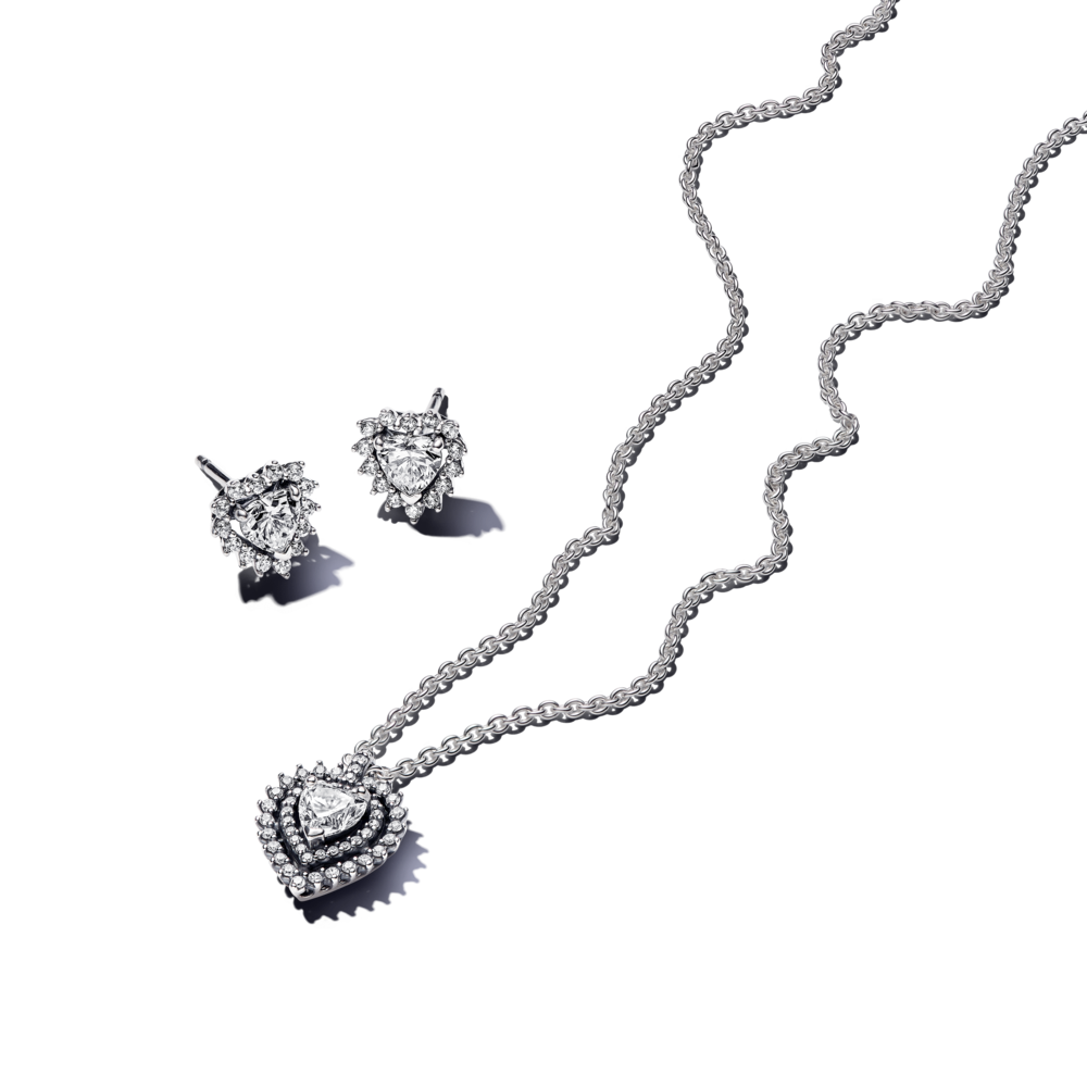 Sparkling Double Heart Halo Jewelry Gift Set
