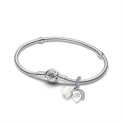 White Rose in Bloom Double Dangle Charm Bracelet Set