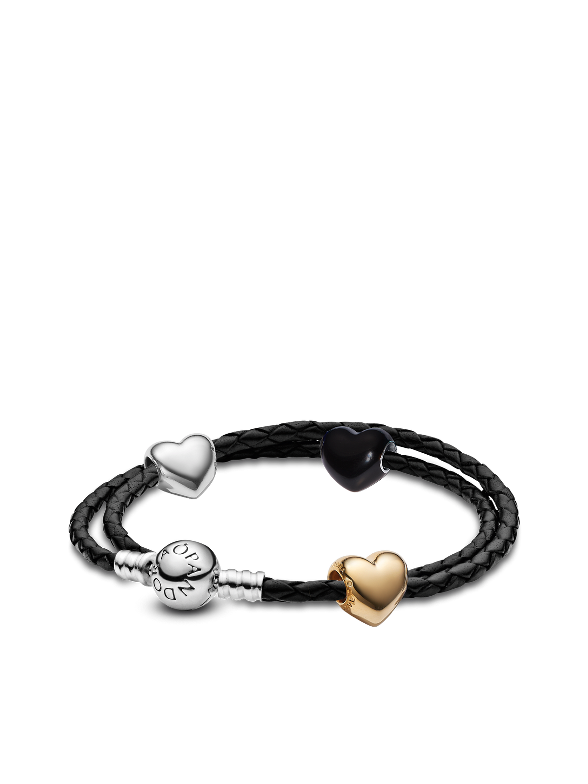 Metallic Puffy Heart Charm Bracelet Set